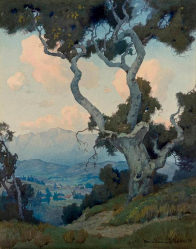 Oak At Sunset, View Into Pasadena Artwork by Marion Kavanaugh Wachtel