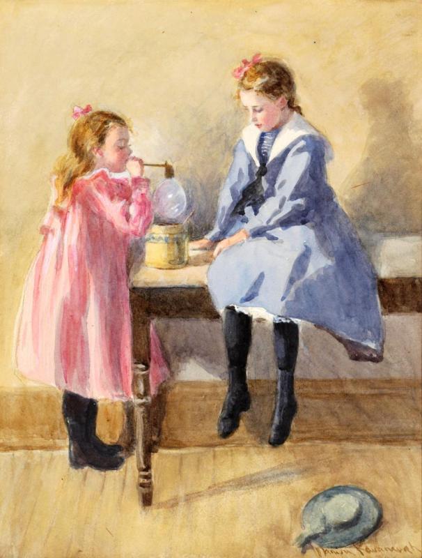 Two Girls Blowing Bubbles, 1899 Artwork by Marion Kavanaugh Wachtel