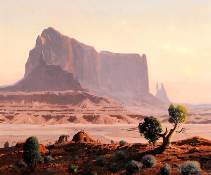 Sunrise Comes To Brigham's Tomb, Monument Valley Artwork by James Swinnerton