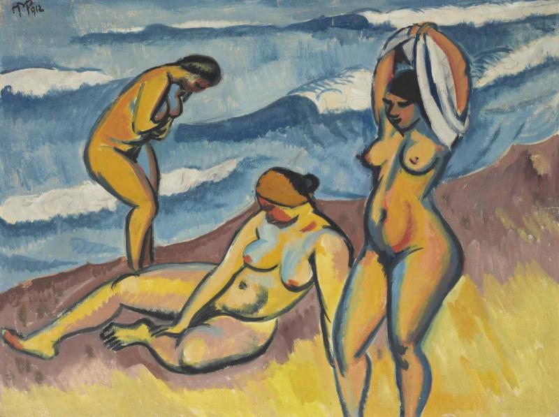 Drei Badende Frauen Am Meer, 1912 Artwork by Hermann Max Pechstein