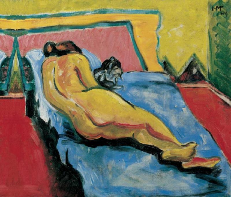 Liegender Weiblicher Akt Mit Katze, 1901 Artwork by Hermann Max Pechstein