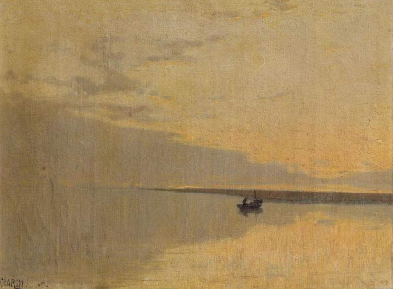 Boat, Sunset Artwork by Guglielmo Ciardi