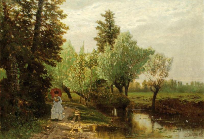 Reading By The River, 1878 Artwork by Guglielmo Ciardi