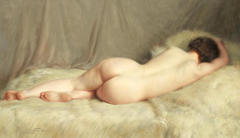 Reclining Nude On A Fur Rug Artwork by Paul Sieffert