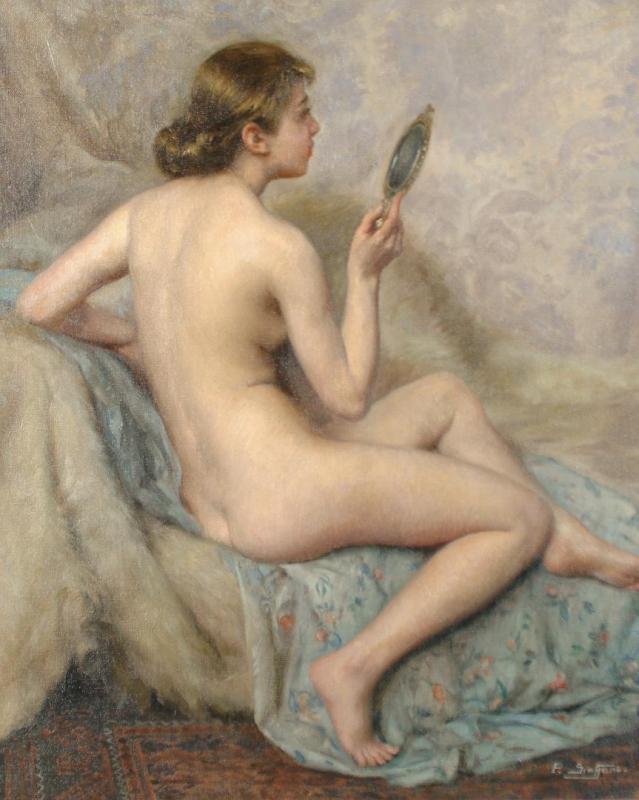 Seated Female Nude With Mirror Artwork by Paul Sieffert