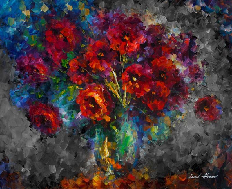 Red Flowers 2 Artwork by Leonid Afremov