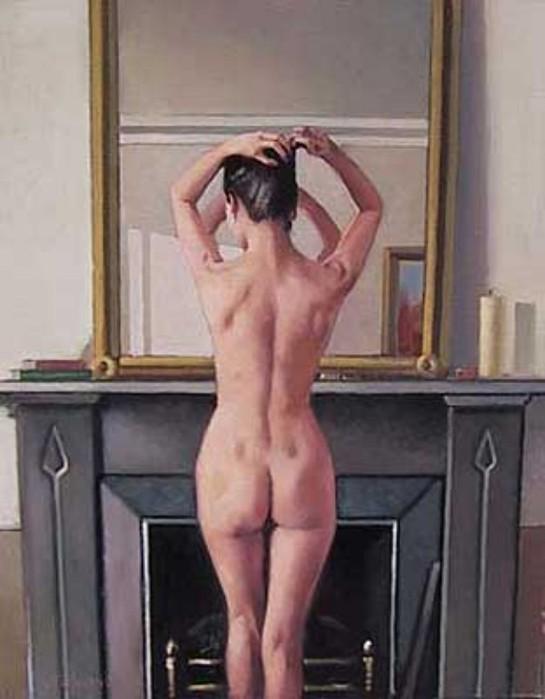 Model At Mirror Artwork by Jack Vettriano