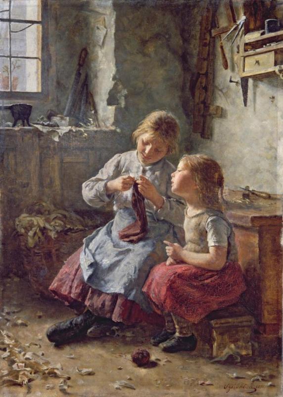 Knitting, 1891 Artwork by Simon Glücklich