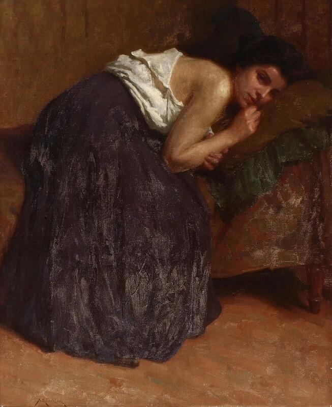 Model Posed On A Green Divan, 1932 Artwork by Simon Glücklich