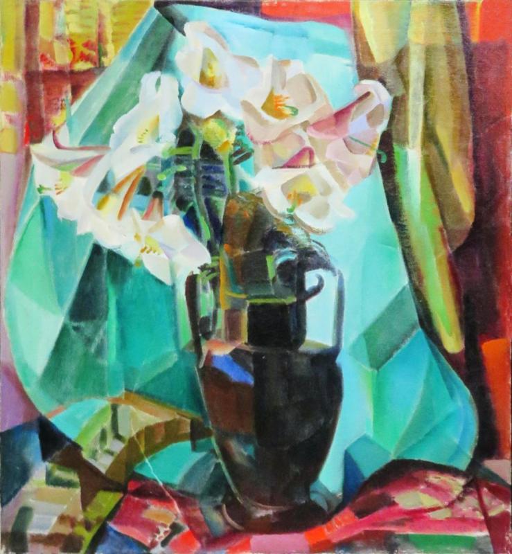 Still Life With Regal Lilies In Dark Vase, 1935 Artwork by Clara Deike