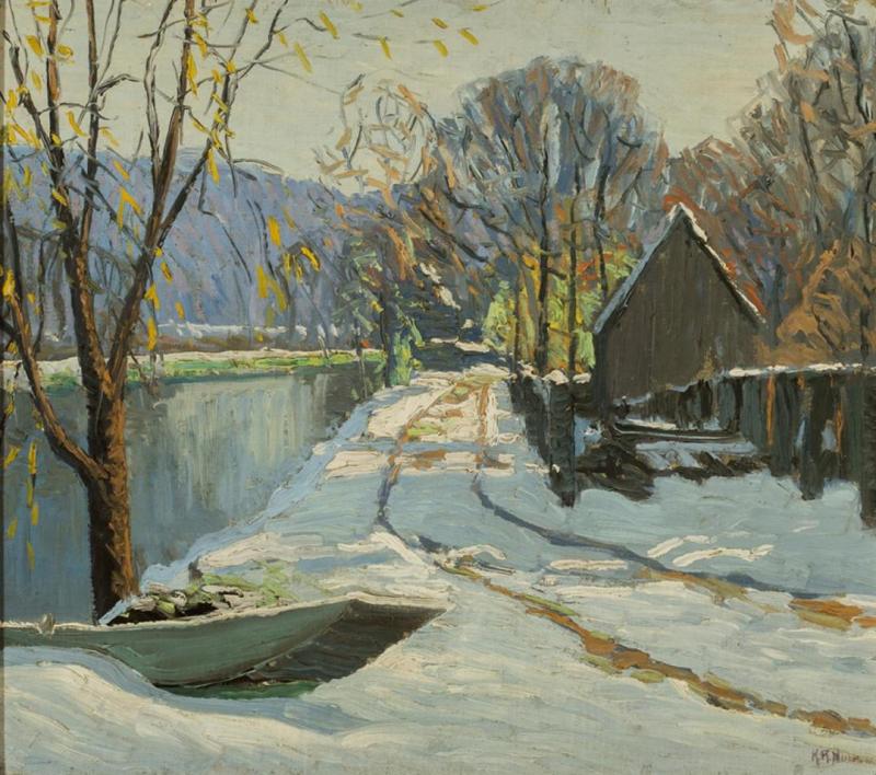 Winter Morning Along The Towpath, C.1930 Artwork by Kenneth Nunamaker