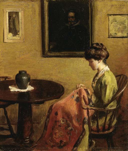 Mending At The Table, 1915 Artwork by John Hubbard Rich