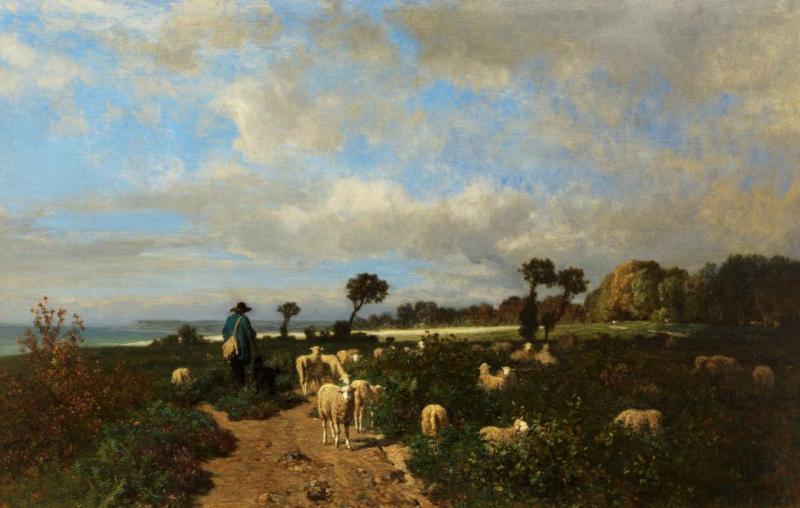A Shepherd And His Sheep Artwork by Constant Troyon