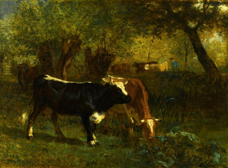 Vaches à L'abreuvoir, 1855 Artwork by Constant Troyon