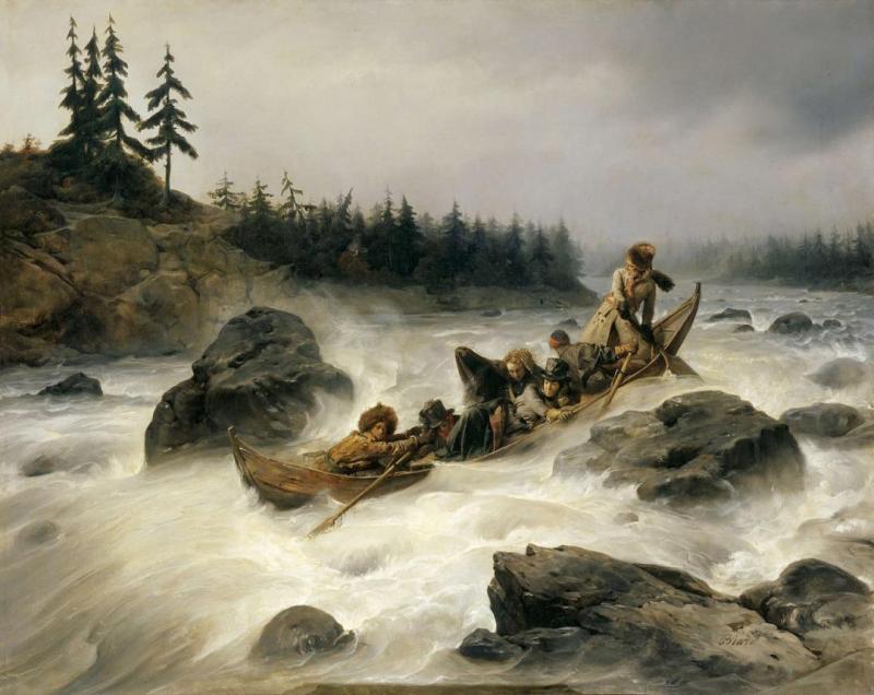 The Duke Of Orleans Riding Dawn The Great Rapid Of Eijanpaikka At The Muonio River In Lappland, August 1795, 1840 Artwork by Francois-Auguste Biard