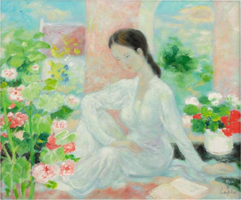 Lady Reading On The Terrace, 1980 Artwork by Le Pho