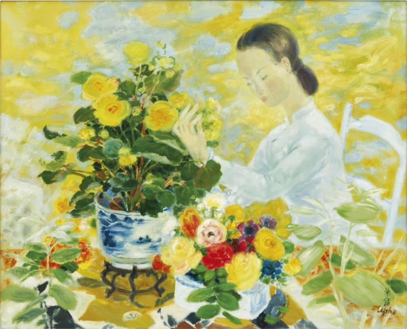 Woman In White Artwork by Le Pho