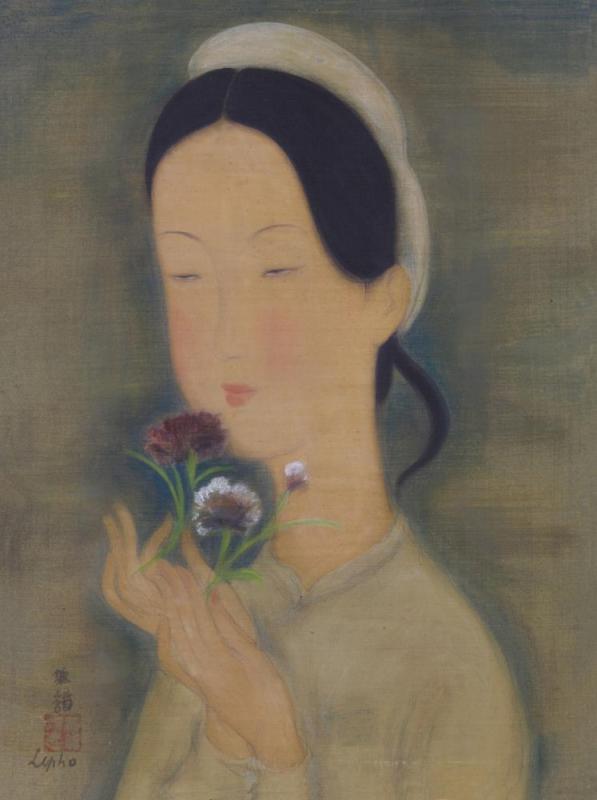 Young Lady With A Bouquet Of Flowers Artwork by Le Pho