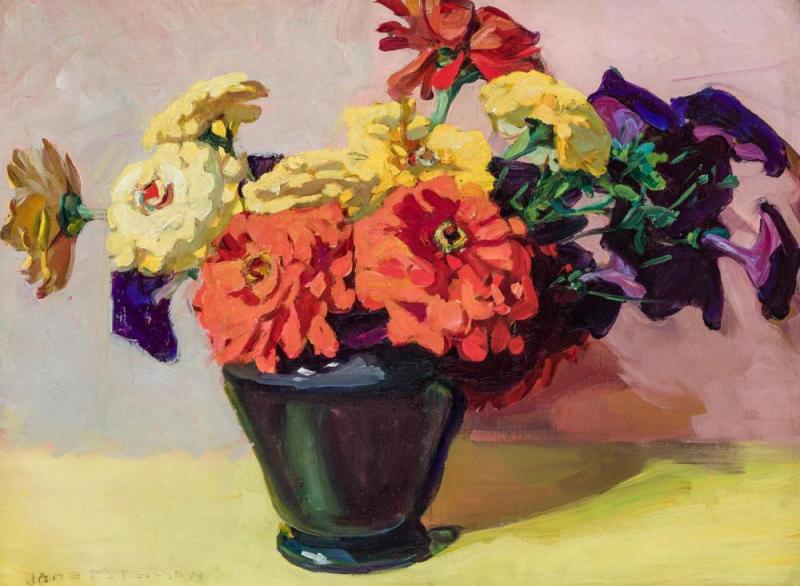 Zinnias Artwork by Jane Peterson