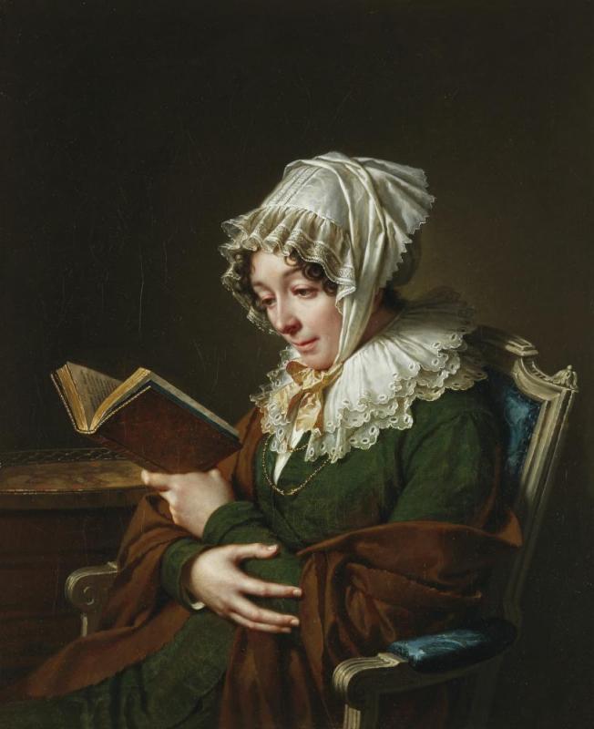Portrait Of A Lady, Three-quarter-length, Reading A Book, 1816 Artwork by Nicolas-andré Monsiau