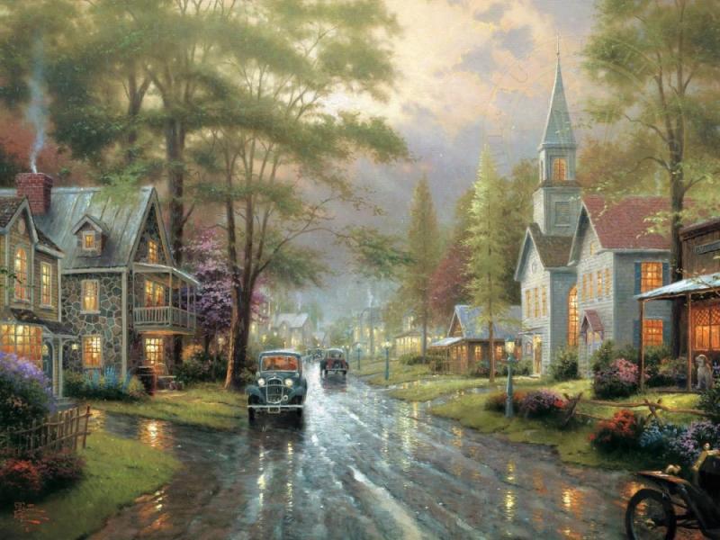 Hometown Evening, 1997 Artwork by Thomas Kinkade