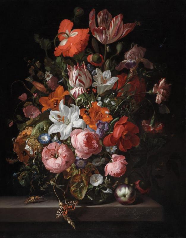 Flowers In A Glass Vase, 1704 Artwork by Rachel Ruysch