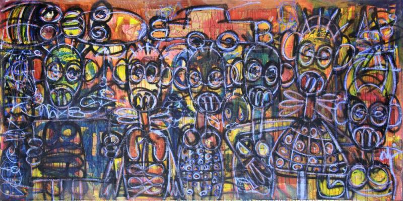 Les Coquins D'abidjan En Couleur, 2021 Artwork by Aboudia