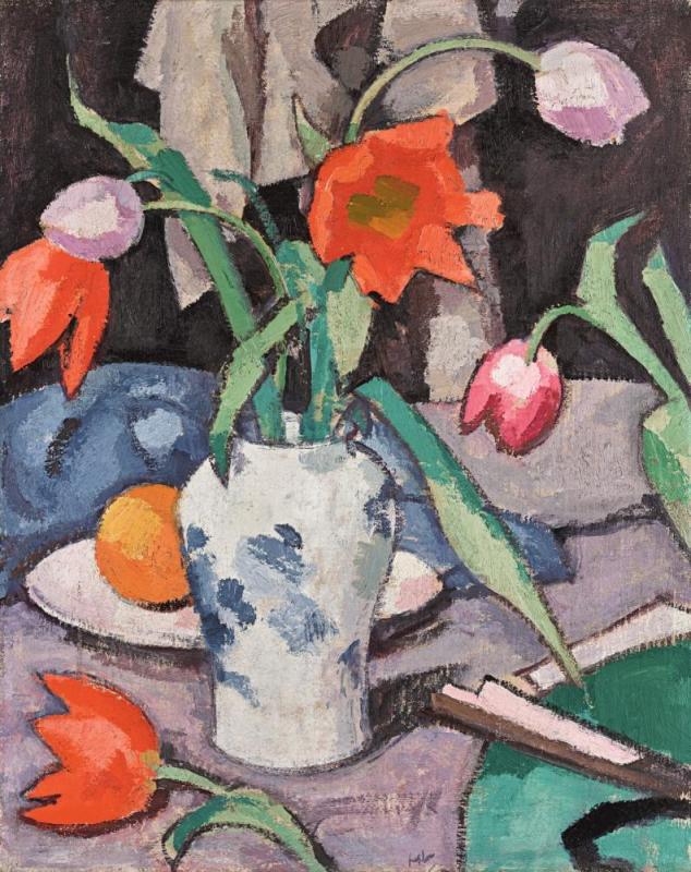 Still Life With Tulips And Fan, 1923 Artwork by Samuel John Peploe