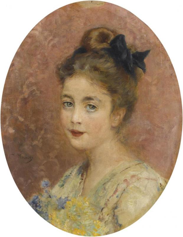 Portrait Of A Lady With A Bouquet Artwork by Konstantin Egorovich Makovsky