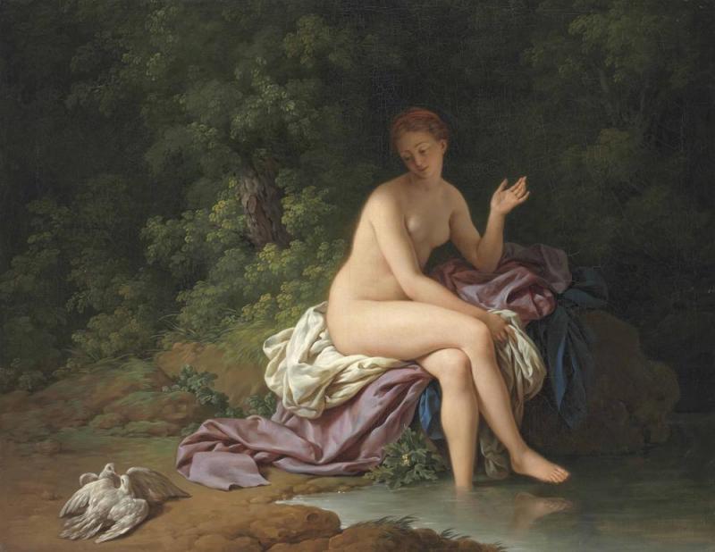 A Lady Bathing By A River, With Two Turtledoves, 1769 Artwork by Louis Jean François Lagrenée