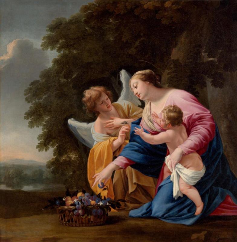 Virgin And Child, With An Angel, 1642 Artwork by Simon Vouet