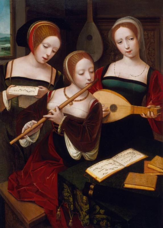 Three Musicians, Circa 1530 Artwork by Master Of The Female Half-lengths