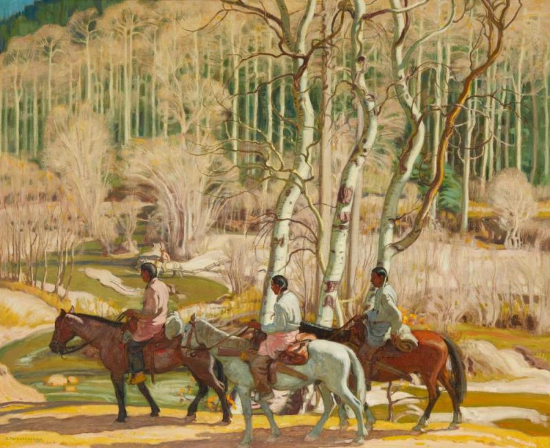 Hunters In The Canyon Artwork by E. Martin Hennings