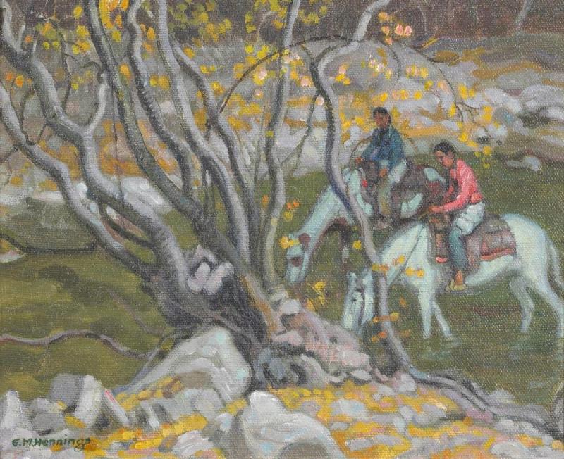 Two Indians Watering Their Horses Artwork by E. Martin Hennings