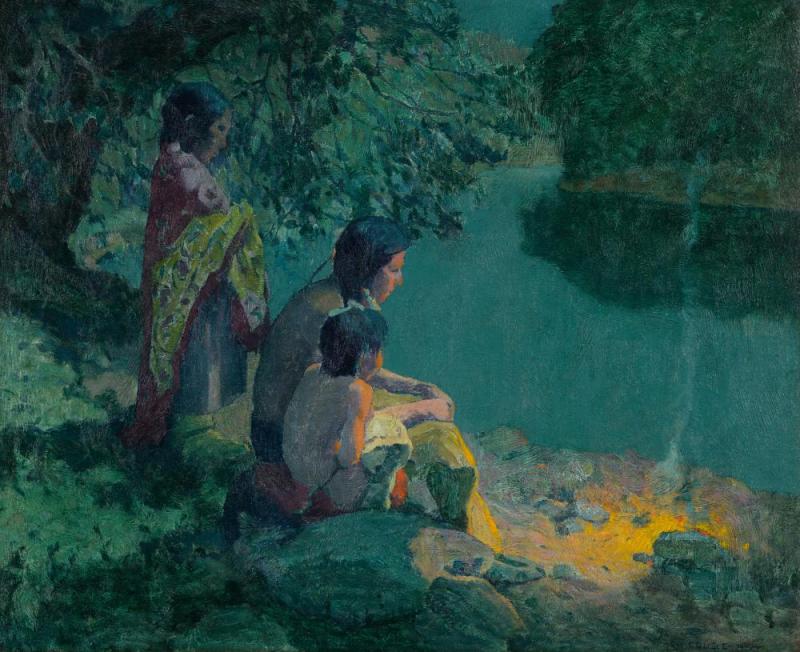 River Camp, Moonlight, Circa 1928 Artwork by E. Irving Couse
