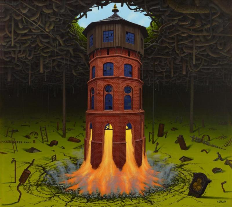 Underwater-tower, 1996 Artwork by Jacek Yerka