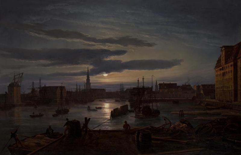 Copenhagen Harbor By Moonlight, 1846 Artwork by Johan Christian Dahl
