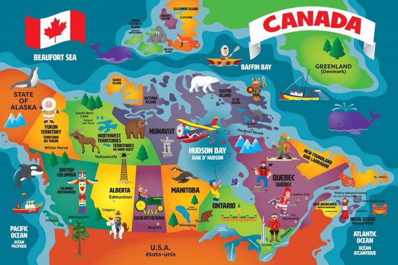 Colored Canada Map Education Artwork by Collections