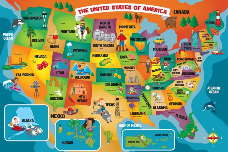Colorful Usa Map Educational Artwork by Collections
