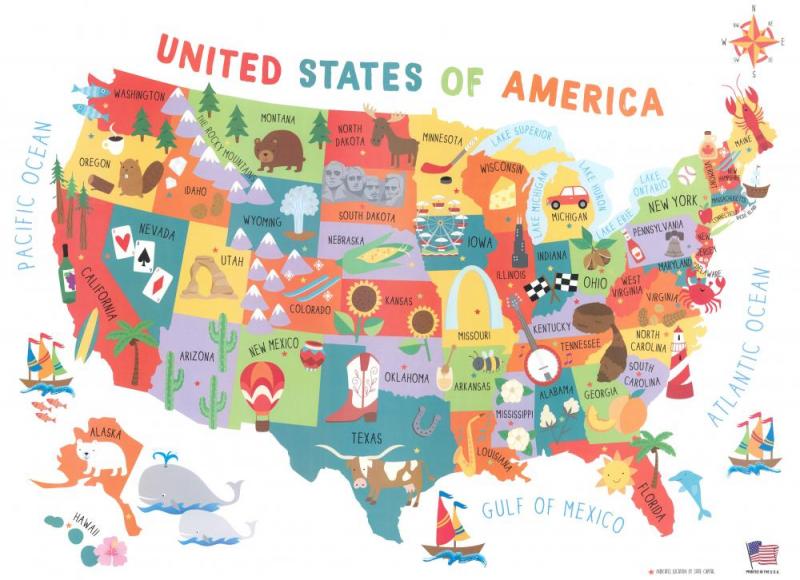 Illustrated Kids United States Map Artwork by Collections