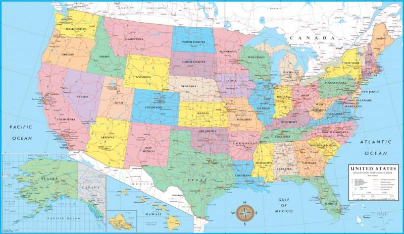 Intermediate United States Wall Map Grades 5-12 Artwork by Collections