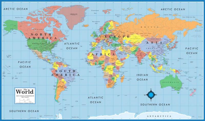 Intermediate World Wall Map Grade 5-12 Artwork by Collections