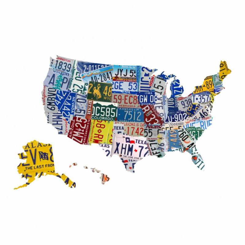 Us Map, Us License Plate Map Artwork by Collections