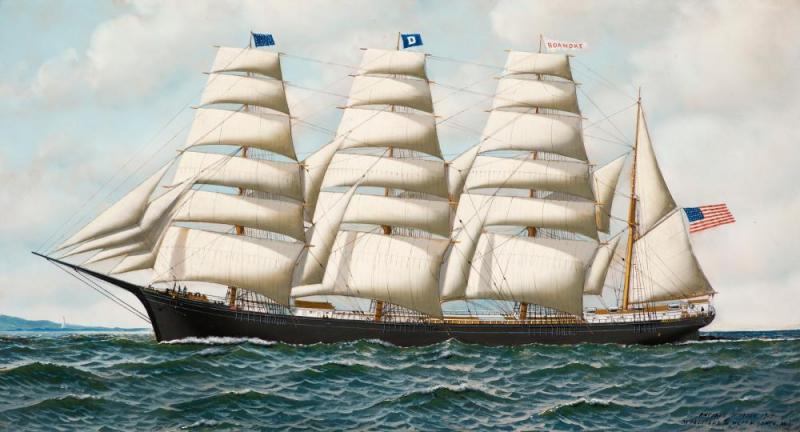 The Four Masted Barque Roanoke Under Full Sail, 1914 Artwork by Antonio Jacobsen