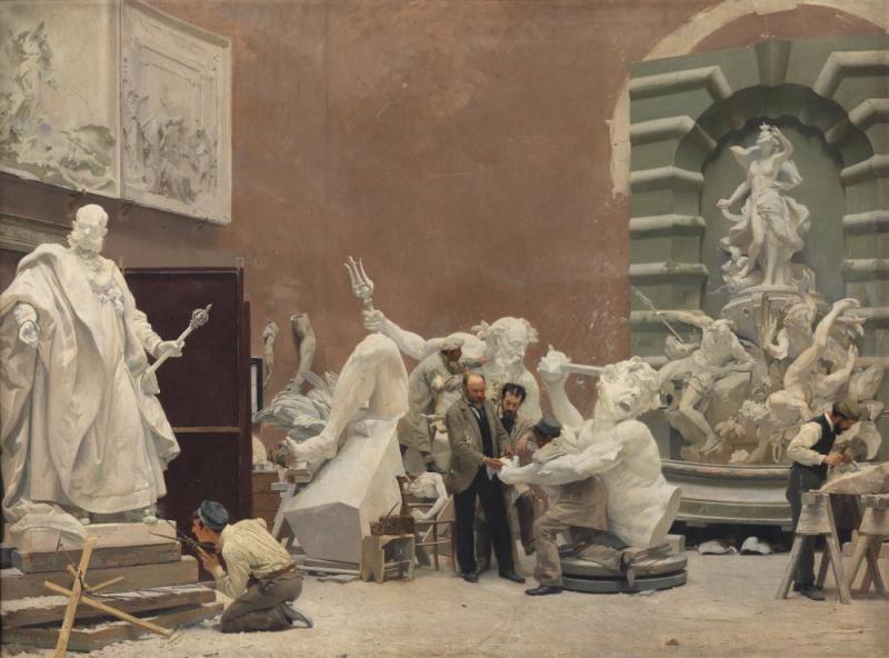 The Sculptor Rudolf Weyr In His Studio, Before 1895 Artwork by Hans Temple