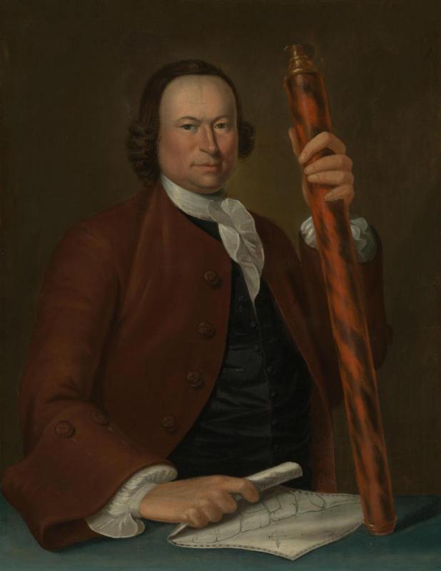 Portrait Of An Officer At Sea With Coastal Map And Binoculars In His Hand, 1760 Artwork by John Greenwood