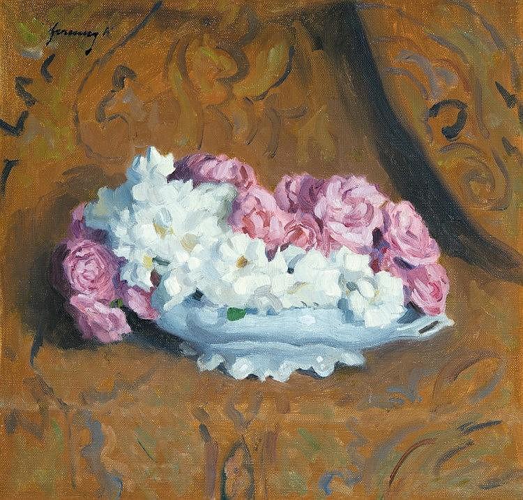 Pink And White Roses In A Bowl, 1911 Artwork by Károly Ferenczy