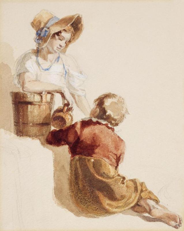 Study Of A Girl And A Boy With A Bucket Artwork by Peter de Wint