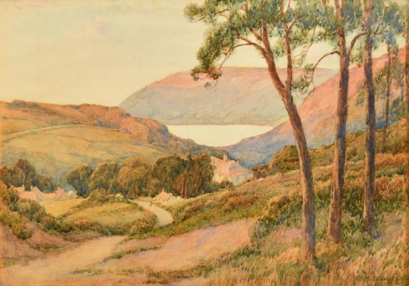 Cottages In A Valley With A View Of A Bay Beyond Artwork by John Fullwood
