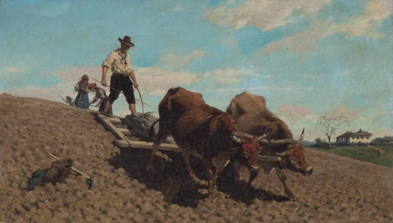 Oxen Ploughing, 1872 Artwork by Stefano Bruzzi
